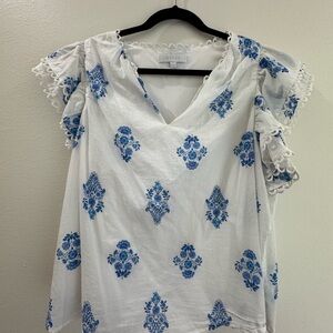 Sugarlips White Blouse with Blue Floral Design
